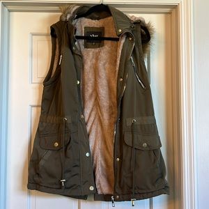 Army Green Faux Fur Hooded Vest XL